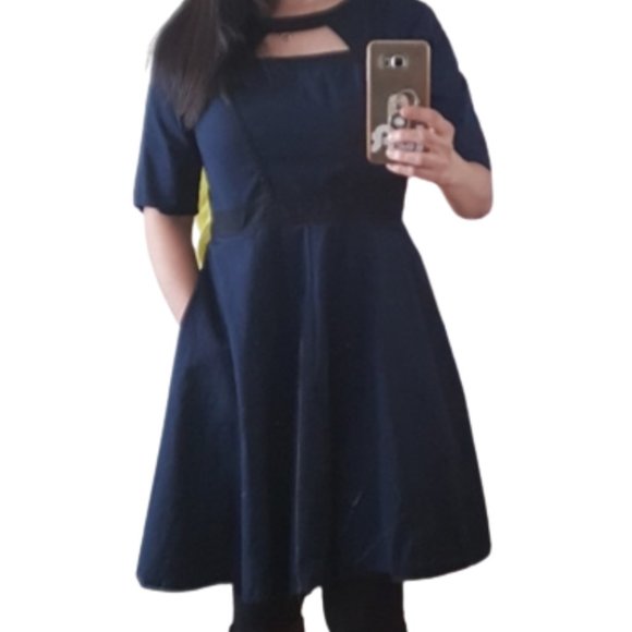 Charming Navy and Black Fit & Flare Cutout Dress - Picture 2 of 2
